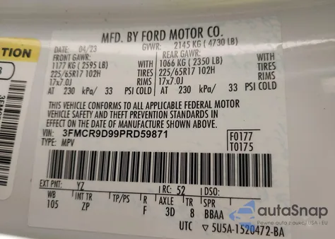 2023 Ford Bronco Sport Badlands из США, поврежденный, VIN 3FMCR9D99PRD59871